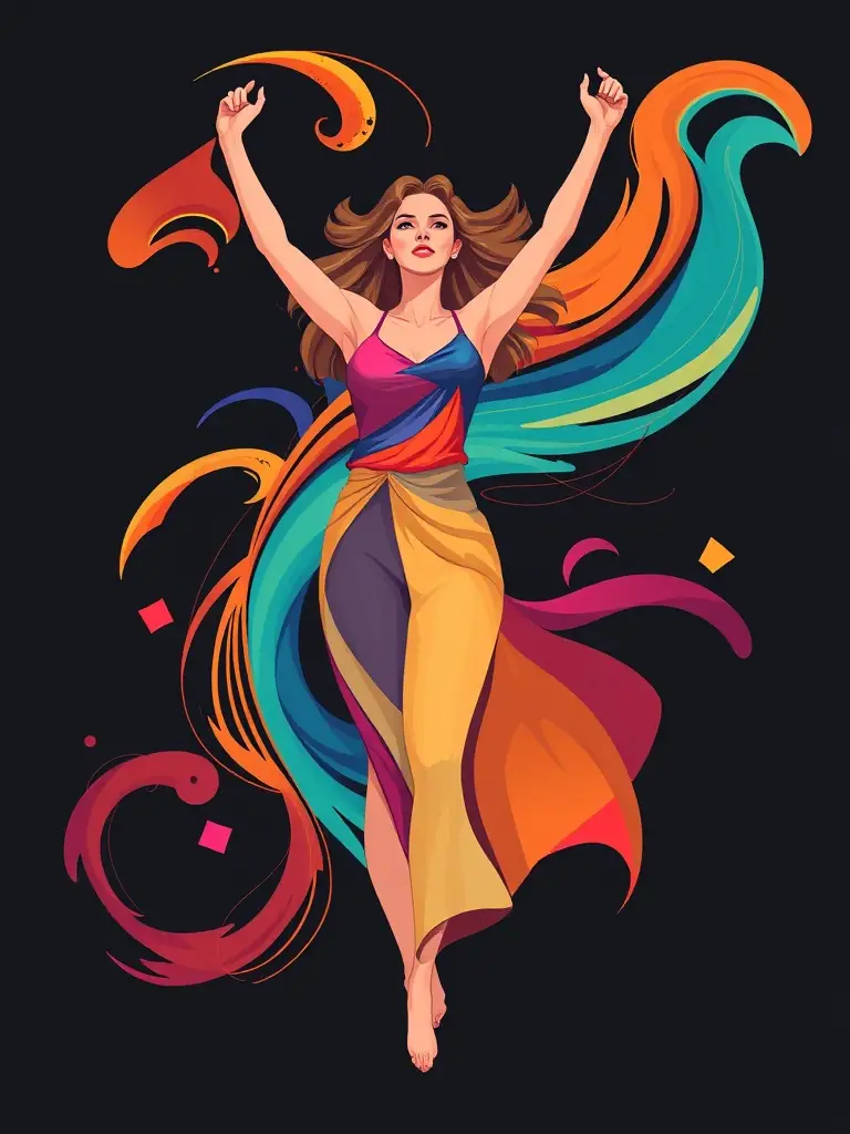 A vibrant image of a person standing confidently, surrounded by protective animal spirits, symbolizing strength and resilience.