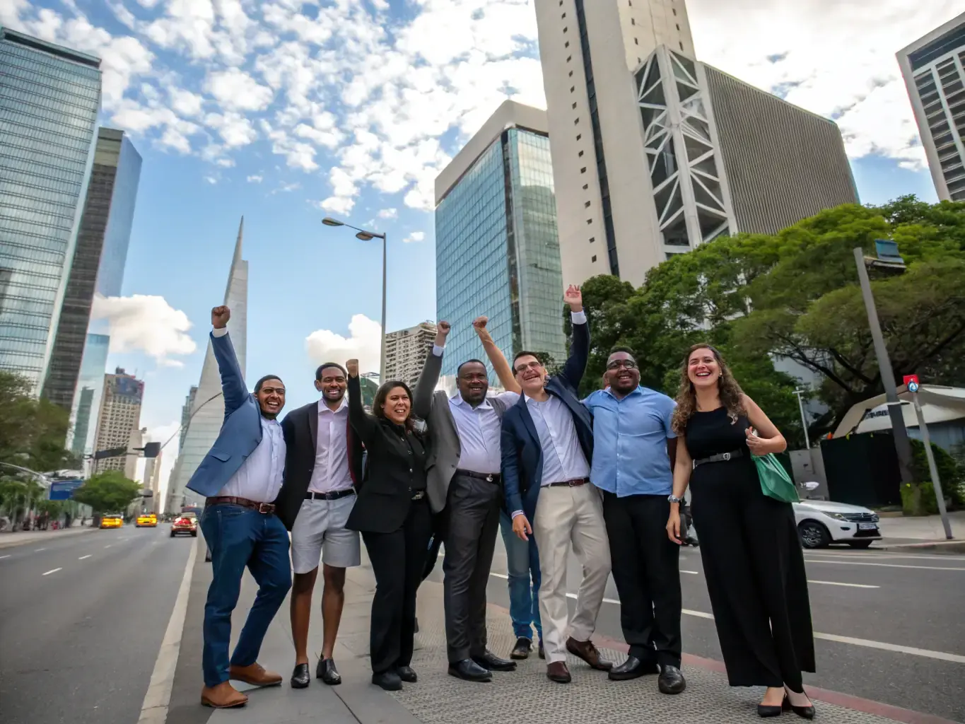 A photograph of a diverse group of people standing together in solidarity, with a lion emblem subtly incorporated, symbolizing the strong community bond within the TribeQuest Lion Tribe.